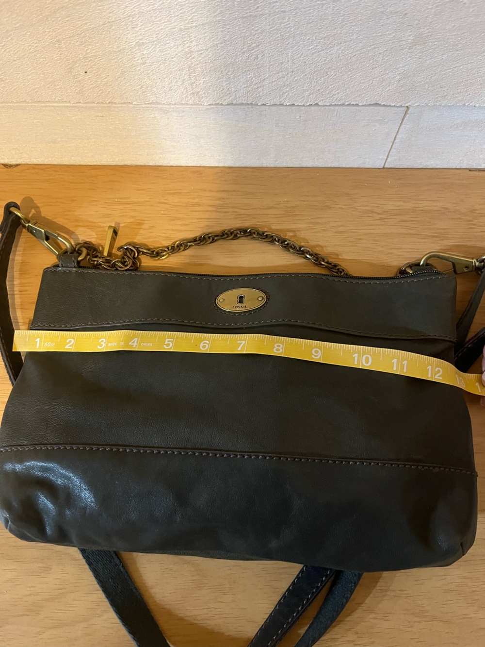 Fossil Green Leather Crossbody with Chain Detail - Picture 8 of 9